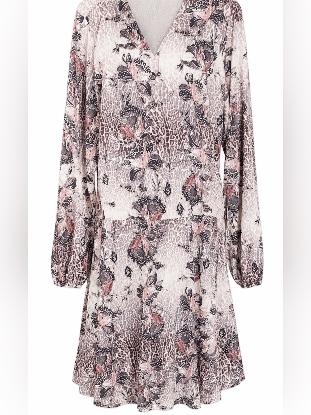City Chic Floral Animal-Print Mini Dress in Blush and Gray